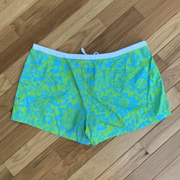 J. Crew Drawstring Pull-On Multicolor Neon Blue/ Neon Green Water/Swim Shorts - Picture 4 of 7